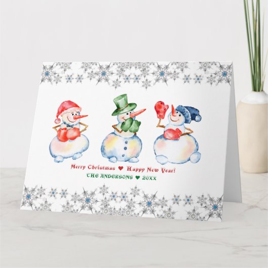Funny Snowmen Frohe Weihnachtskristalle Snowflakes Karte (Vorderseite)