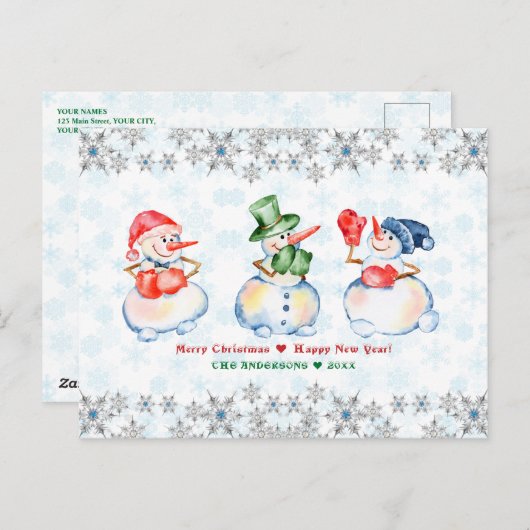 Funny Snowmen Frohe Weihnachtskristalle Snowflakes Postkarte (Vorne/Hinten)