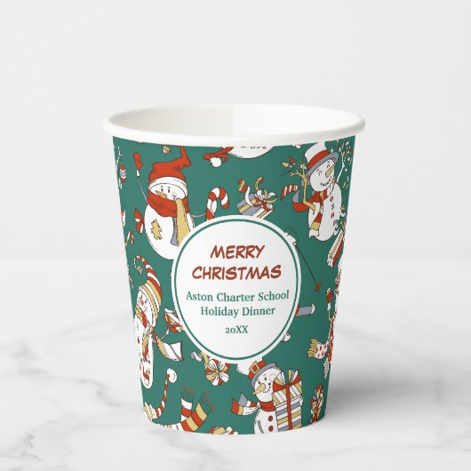 Funny Snowmen Holiday Pattern auf Aquamarinem Pappbecher (Links)