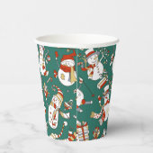 Funny Snowmen Holiday Pattern auf Aquamarinem Pappbecher (Rechts)