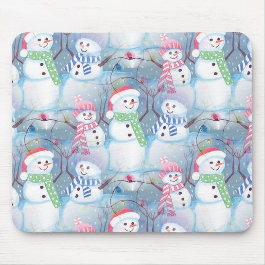 Funny Snowmen Weihnachtsbaum String Lights Muster Mousepad (Vorne)
