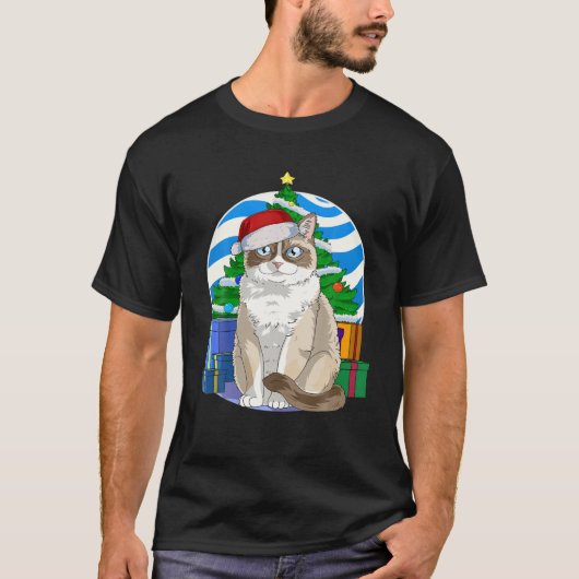 Funny Snowshoe Cat Santa Christmas Tree Decor T-Shirt (Vorderseite)