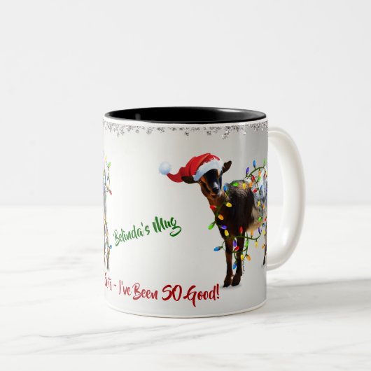 Funny SO Good Christmas Goat Zweifarbige Tasse (VorderseiteRechts)