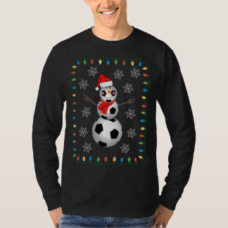 Funny Soccer Ball Snowman Weihnachtsmannmütze Scar T-Shirt