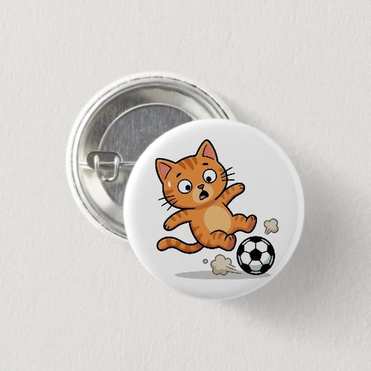 Funny Soccer Cat Kicking Ball Button (Vorne & Hinten)