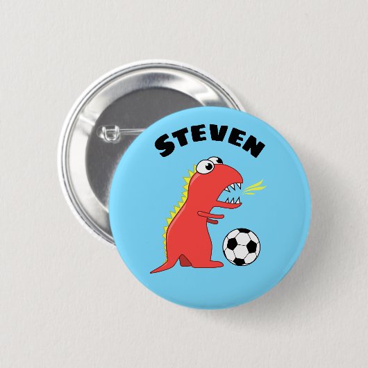 Funny Soccer Dinosaurier Name Button (Vorne & Hinten)