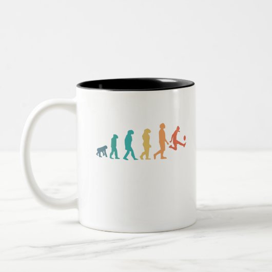 Funny Soccer Player Menschliche Evolution Sportlie Zweifarbige Tasse (Links)