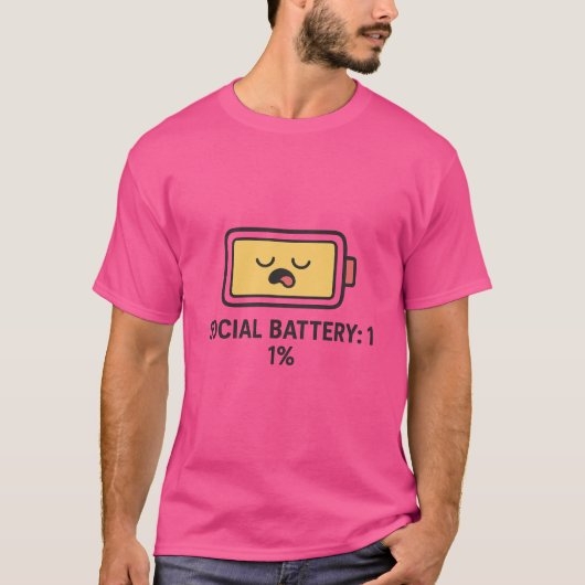Funny Social Battery 1% Cartoon T-Shirt (Vorderseite)