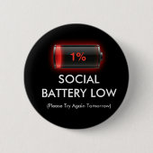 Funny Social Battery Low 1% Red Loading Bar Introv Button (Vorderseite)