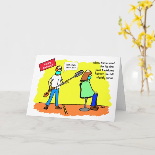 Funny Social Distancing Haircut Geburtstag Karte (Gelbe Blume)