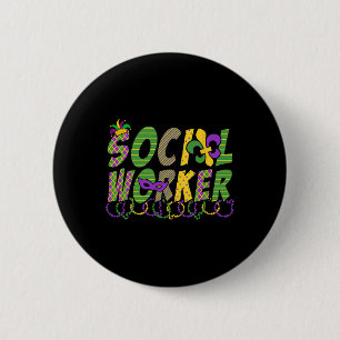 Funny Social Worker Mardas Gras Shirt Festival Tei Button