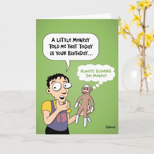 Funny Sock Monkey Birthday Karte (Gelbe Blume)