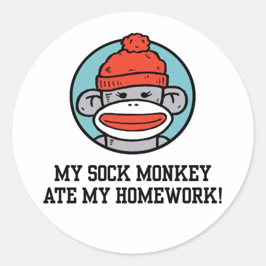Funny Sock Monkey Runder Aufkleber (Vorderseite)