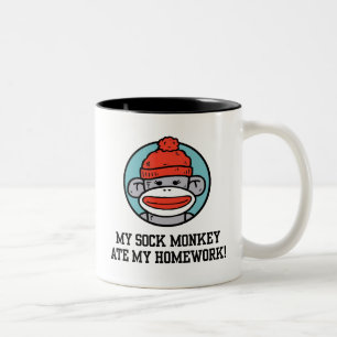 Funny Sock Monkey Zweifarbige Tasse