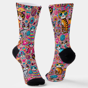 Funny Socks for Cat Lovers Lebhaftes Muster Socken