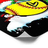 Funny Softball Christmas Reindeer Santa Hat Lights Poster (Ecke)