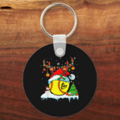 Funny Softball Christmas Reindeer Santa Hat Lights Schlüsselanhänger (Vorderseite)