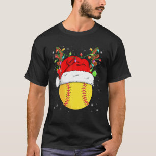Funny Softball Reindeer Weihnachtsmannmütze Weihna T-Shirt