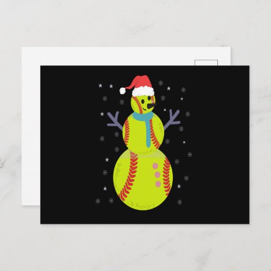 Funny Softball Snowman Christmas New Year Gift Postkarte (Vorne/Hinten)