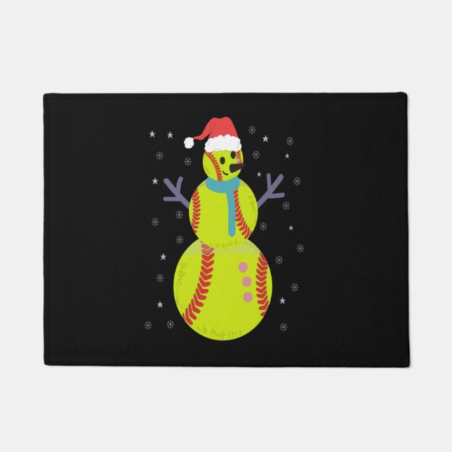Funny Softball Snowman Weihnachtsgeschenk Fußmatte (Vorderseite)