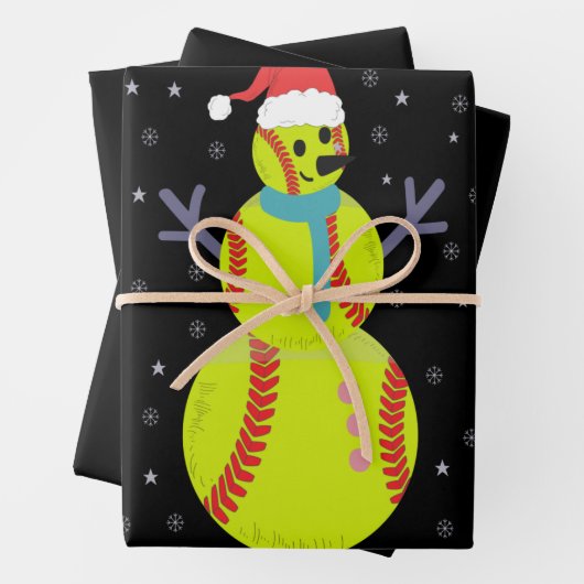 Funny Softball Snowman Weihnachtsgeschenk Geschenkpapier Set (Beispiel)