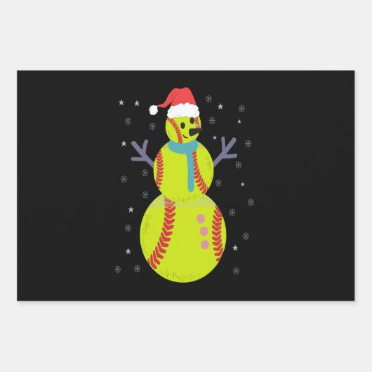 Funny Softball Snowman Weihnachtsgeschenk Geschenkpapier Set (Vorderseite)