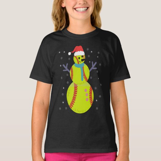 Funny Softball Snowman Weihnachtsgeschenk T-Shirt (Vorderseite)