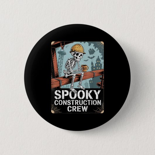 Funny Soky Skeleton Workers Halloween Construction Button (Vorderseite)