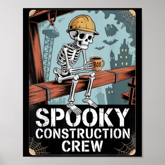 Funny Soky Skeleton Workers Halloween Construction Poster (Vorne)