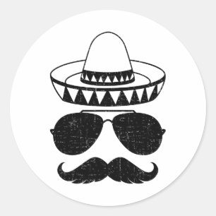 Funny Sombrero Gesicht mit Mustache für mexikanisc Runder Aufkleber