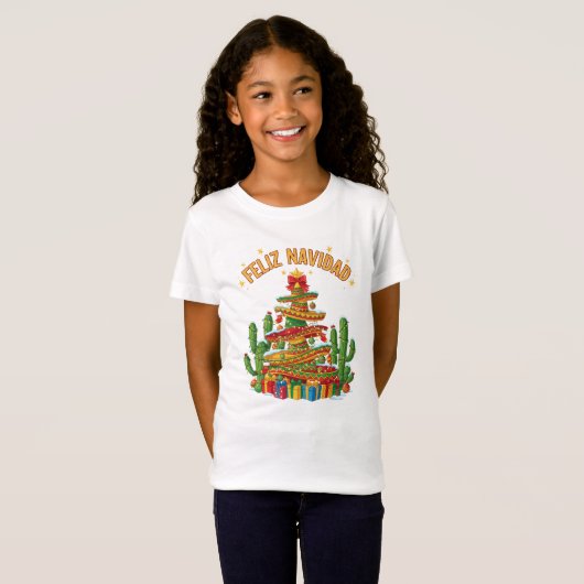 Funny Sombrero Stack Christmas Tree Feliz Navidad T-Shirt (Vorne ganz)
