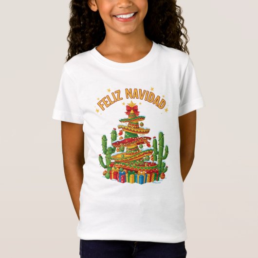 Funny Sombrero Stack Christmas Tree Feliz Navidad T-Shirt (Vorderseite)