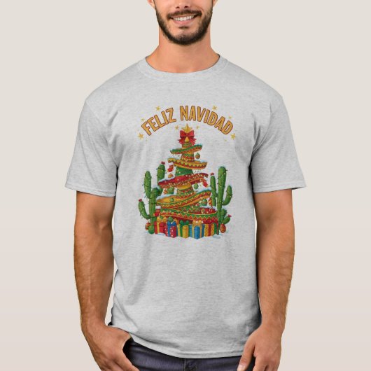 Funny Sombrero Stack Christmas Tree Feliz Navidad T-Shirt (Vorderseite)
