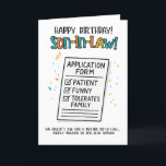 Funny Son-in-Law Card - Formular für die Anwendung Dankeskarte<br><div class="desc">Hier ist das tapfere Soul, das alle Kästchen überprüft hat - geduldig, lustig und toleriert die Familie! Diese sarkastische Schwiegerkarte verfügt über ein kühnes Antragsformular mit confetti zum Siegel des Deals. Ideal zum Geburtstag, zur Begrüßung der Familie, oder einfach nur, um sich ein wenig mit ihm zu mischen. Spaß garantiert....</div>