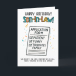 Funny Son-in-Law Card - Formular für die Anwendung Dankeskarte<br><div class="desc">Hier ist das tapfere Soul, das alle Kästchen überprüft hat - geduldig, lustig und toleriert die Familie! Diese sarkastische Schwiegerkarte verfügt über ein kühnes Antragsformular mit confetti zum Siegel des Deals. Ideal zum Geburtstag, zur Begrüßung der Familie, oder einfach nur, um sich ein wenig mit ihm zu mischen. Spaß garantiert....</div>