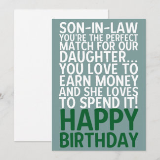 Funny Son-in-Law Geburtstag Card Geld Joke Einladung