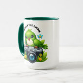 Funny Songbird sitzt auf einer Kamera Tasse (Vorderseite Links)