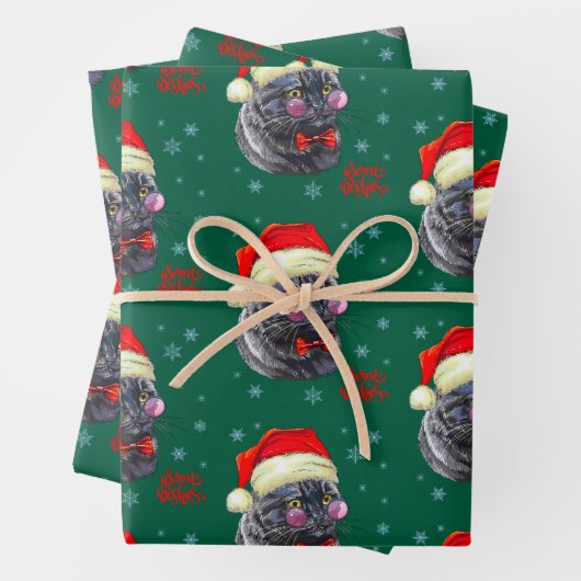 Funny Sophisticated Santa Hat Cat Geschenkpapier Set (Beispiel)