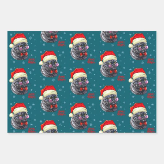 Funny Sophisticated Santa Hat Cat Geschenkpapier Set (Vorderseite)