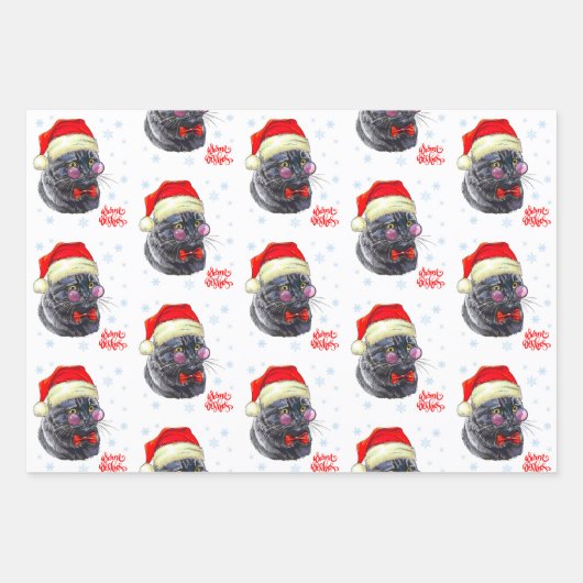 Funny Sophisticated Santa Hat Cat Geschenkpapier Set (Vorderseite)