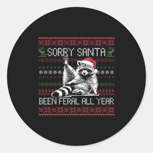 Funny Sorry Santa I've Been Feral All Year Ugly Ch Runder Aufkleber (Vorderseite)