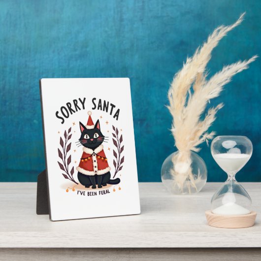 Funny Sorry Santa I've Been Feral Black Cat Christ Fotoplatte (Seite)