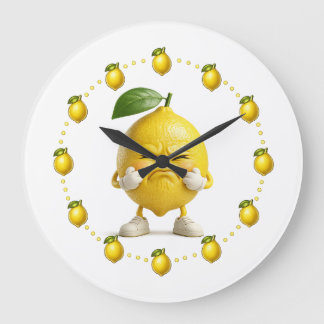 Funny Sour Lemon Wall Clock | Cute Angry Lemon Kit Große Wanduhr
