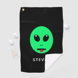 Funny Space Aliens Head Black Green Personalisiert Golfhandtuch