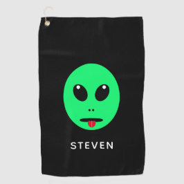 Funny Space Aliens Head Black Green Personalisiert Golfhandtuch