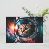 Funny Space Cat Astronaut Kitty Galaxy Universe Einladung (Stehend Vorderseite)