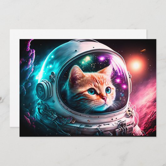Funny Space Cat Astronaut Kitty Galaxy Universe Einladung (Vorne/Hinten)