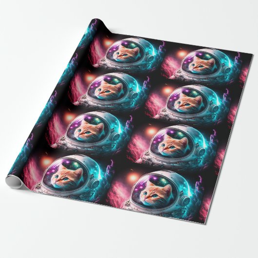 Funny Space Cat Astronaut Kitty Galaxy Universe Geschenkpapier (Ungerollt)