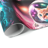 Funny Space Cat Astronaut Kitty Galaxy Universe Geschenkpapier (Rolleneckpunkt)