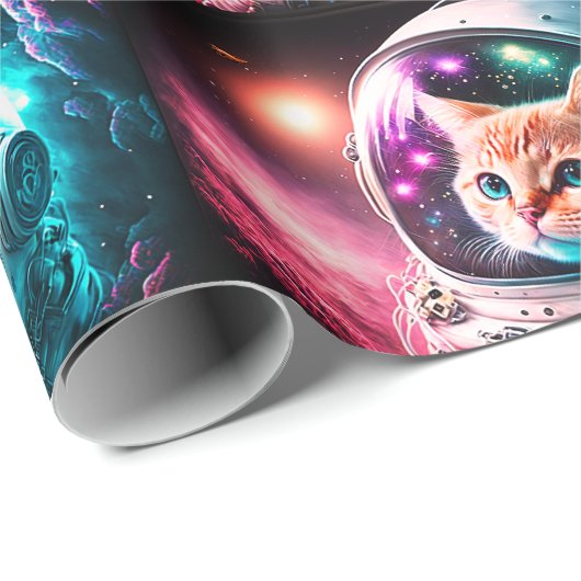 Funny Space Cat Astronaut Kitty Galaxy Universe Geschenkpapier (Rolleneckpunkt)